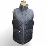 J.Crew Womens S Navy Blue Puffer Zip Up Vest Gingham Print Snap Buttons Preppy Photo 1
