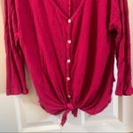 Westbound Pink Waffle Knit Button Up Tie Knot Top Photo 4