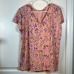 J Jill Luxe Supima Pleat Back Tee Pink Floral V Photo 1