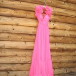 Anthropologie Mac Duggal Ruffle Tiered Cut Out Chiffon Gown 67911 Hot Pink Size  4 Photo 6