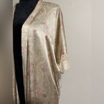 EUC Christine Vancouver 100% Silk Cream & Pink Floral Robe size P/S Photo 2