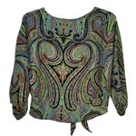cha cha vente  Blouse Top Multi Color Paisley Tie Front Waist Top Size Medium Photo 1