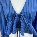 SheIn Long tie sleeve vneck blue crop peplum top size large Photo 2