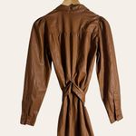Peter Som  Brown Faux Leather Belted Tie Waist Button Front Mini Shirt Dress Sz 2 Photo 12