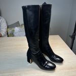 Tory Burch  gigi boots Black Leather Suede Knee High Boots Gold Logo Heel Size 9M Photo 11