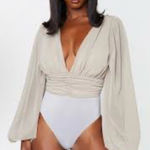 Pretty Little Thing  Mesh Rouched Waist Bodysuit Size 4 Photo 0