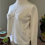 Westbound  Vintage Mockneck Cream Snowflake Embellished Sweater - Medium Photo 2