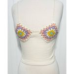 ZARA Crochet Granny Square Ribbed Crop Tank Top Cream Purple Size Medium Large Photo 1