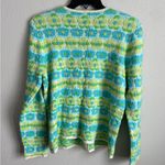 Talbots Vintage 90s Does 70s Green Blue Daisy Floral Knit Zip Cardigan Womens L Photo 5
