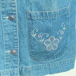 Unique Vintage Vintage Tudor Court Embroidered Floral Denim Jacket Coat Blue Size Large Photo 2