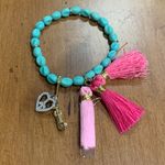 Juicy Couture  Turquoise Bead Pink Tassel Safety Pin Charm Stretch Bracelet Photo 0