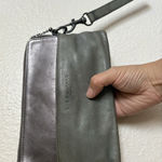 Vintage Liebeskind Berlin Pewter & Gray VTG Leather Wristlet Bag With Card Slot Silver Photo 0