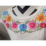 THML S White Embroidered Floral T-Shirt Photo 1