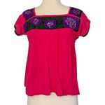 Mexican Embroidered Peasant Blouse Floral Ethnic Authentic Pink Purple Top Sz M Size M Photo 1