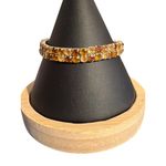 Vtg Silver Tone Stretch Bracelet Prong Set Yellow Amber Color Rhinestones Estate Orange Photo 0