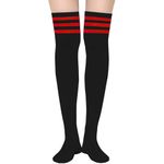 Black Thigh High Nylon Stockings with Red Stripes – Retro Athletic Look Photo 1