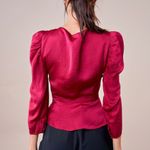 Sugar Lips Burgundy Puff Sleeve Surplice Peplum Photo 2