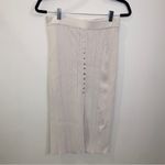 ZARA Off-White Gray Cream Ribbed Midi Pencil Skirt Iridescent Buttons Medium Photo 2