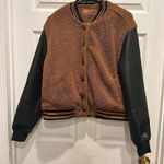 Blank NYC Sherpa Varsity Bomber Jacket Buttons Large Brown Black‎ Photo 0