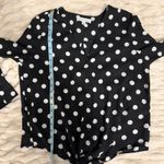 Popsugar  Black White Polka Dot V Neck Tie Front Long Sleeve Blouse Size Large Photo 9