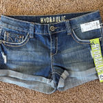 Hydraulic ‎ Medium Wash Embroidered Pockets Low Rise Denim Jean Shorts 11/12 NEW Photo 0