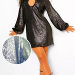 Boohoo Sequin High Neck Cut Out Smock Dress Size 10 Blue Sparkly Mini Photo 0