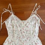 Pink Floral White Lace Trim Bow Strap Mini Dress Photo 2