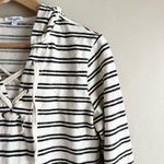 Splendid French Terry Hoodie Sweatshirt Lace-Up Front Cream & Black Stripes, S Photo 3
