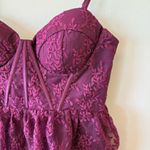 Lulus Wine Red (Burgundy) Exceptional Persona Lace Tiered Bustier Midi Dress Size M Photo 2