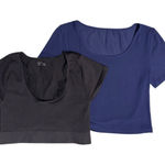 Aerie  Lot Of 2 Cropped Ribbed Top Women Size M Black Blue‎ Stretch Scoop Neck Photo 0