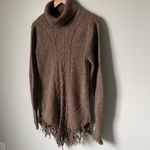 Classic Alpaca Brown Turtleneck Sweater Fringe Cable Knit 100% Alpaca Size Large Photo 2