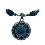  Chicos Collar Choker Necklace Black Leather Braid Green Black Glass Bead Photo 1