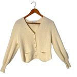 Vintage Sideffects Fuzzy‎ Cardigan Sweater Size M Cream Balloon Sleeve Cozy Knit Size M Photo 1