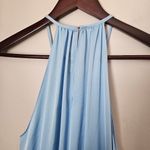 Ramy Brook  Dress Amanda Misty Blue Halter Midi Cocktail Formal Neutral Belted Photo 8