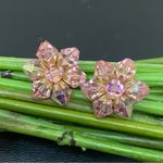 Vintage 60’s Pink Aurora Borealis AB Crystal Flower Cluster Clip On Earrings Photo 13