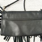 Lucky Brand Black Leather Fringe Slim Brass Stud Convertible Crossbody Clutch Photo 4