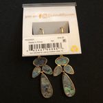 Gold and abalone dangle chandelier statement earrings Photo 6