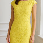 Ralph Lauren Lauren  Dress Women 12 Yellow Floral Lace Cap Sleeve Sheath Preppy Photo 0