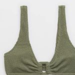 Aerie Shimmery Crinkle Ring Wide Strap Scoop Bikini Top Olive Green NWT Photo 0