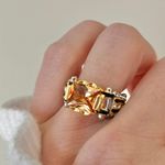 Boutique S925 Square Orange Champagne Stone Ring “Lucretia” Gold Silver Mixed Metal Black Classic Jewelry Photo 2