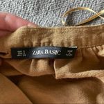 ZARA Basic Linen Summer Button Front Camel Neutral Shirt Dress Small Photo 5