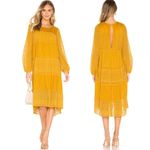 Free People  Gemma Midi Dress Floral Embroidered Eyelet Boho Mustard Yellow Photo 4