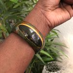 Rare Signed Jrene Rybicka Green brown peacock animal bangle bracelet boho hippie indie Great statement piece & for layering Photo 1