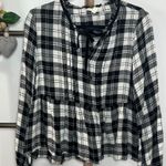 onetheland  Long Sleeve Black White‎ Smocked Plaid Size Large Photo 0
