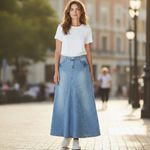 Route 66 VTG  Original Clothing Co Denim Maxi Skirt 5/6 Light Wash Flared Panel Photo 2