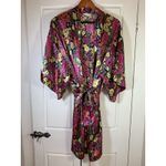 Cacique Vtg  Floral Satin Robe‎ Large Colorful Kimono Belt Knee Length Coquette Photo 1