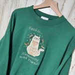 Vintage 90s Grandma Cottage Green Cat Bird Embroidered Crewneck Sweatshirt XL Photo 1