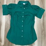 Anthropologie  Maeve French-Cuffed Short Sleeve Button Blouse Green Women’s Small Photo 1