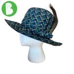 VINTAGE 1960'S BLUE & GREEN & PATTERN FEDORA HAT WITH DECORATIONS Photo 1