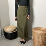 Ann Taylor 90s vintage olive green silk minimalist high waisted slit maxi pencil skirt Photo 2